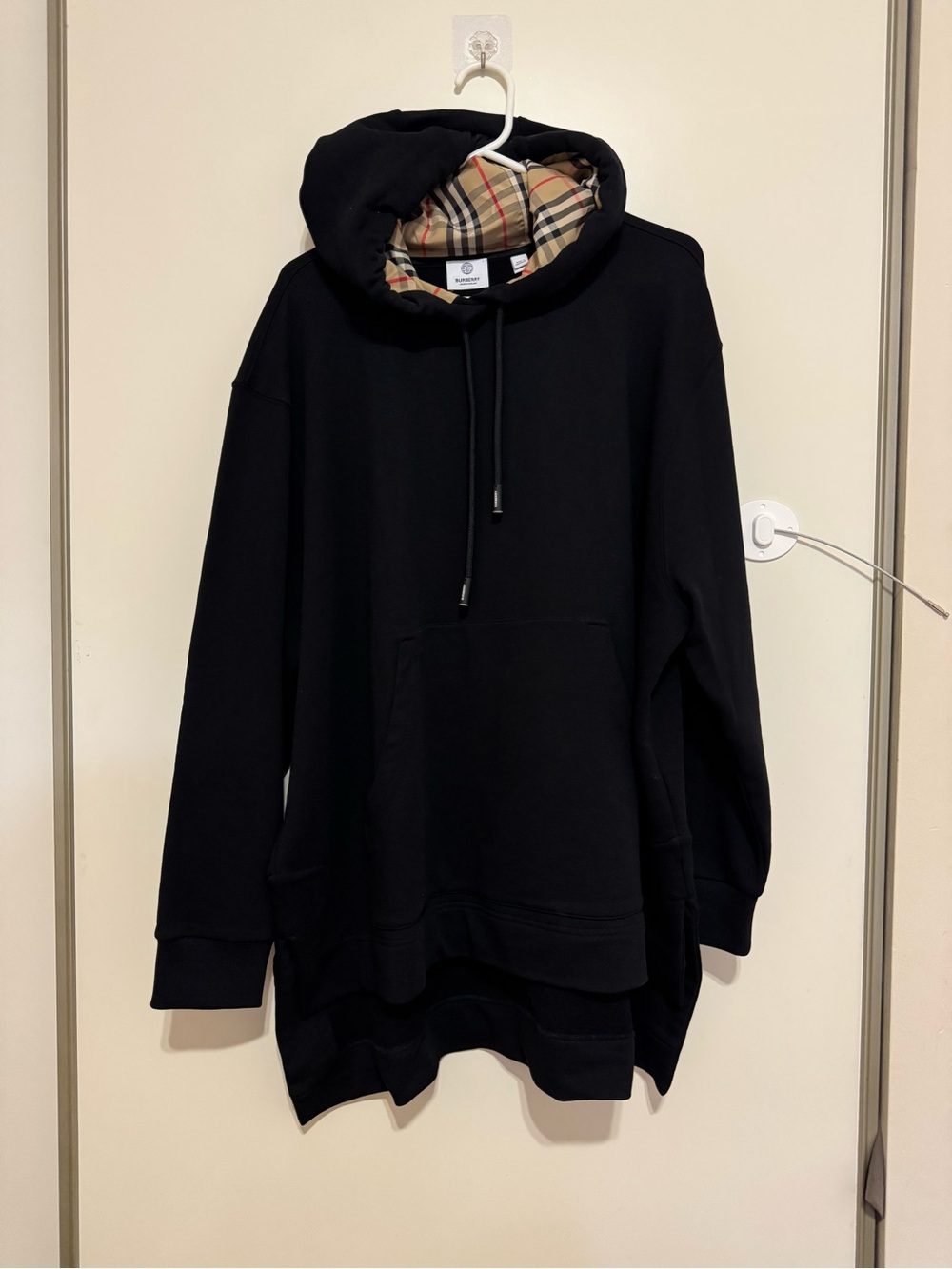 Black Hooded Sweatshirt with Plaid Lining
